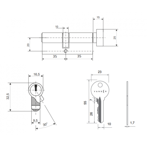 Мех. цилиндр Vanger EL-70-С-G (05419)