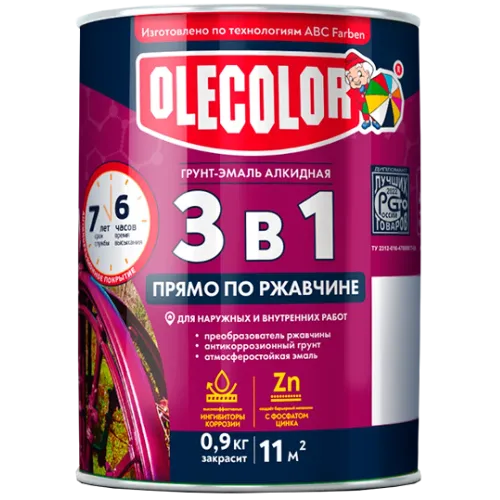 Грунт-эмаль Olecolor по ржавчине белая 0,9 кг