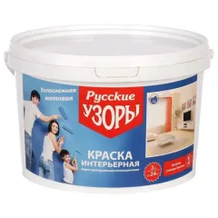 Краска в/д РУССКИЕ УЗОРЫ Интерьерная Белоснежная 3кг