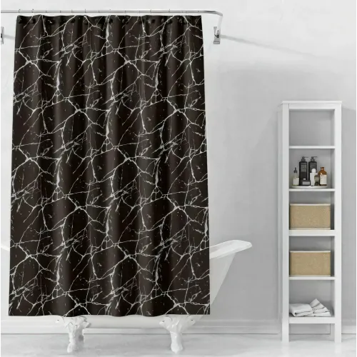Шторка для ванной PERFECTO LINEA Secret 180x180cм 12 колец, черный мрамор
