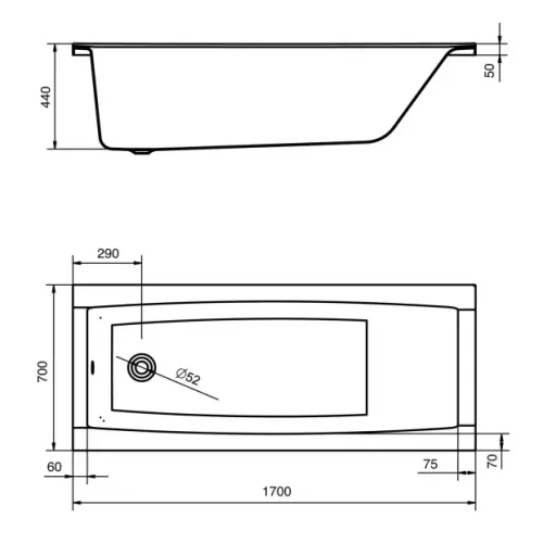 Ванна акриловая SANTEK Санторини 170х70см на раме 1WH302487 + фронтальная панель