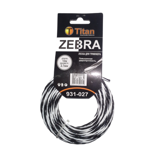 Леска для триммера TITAN ZEBRA (картон) 2,70ммх12м, белый+черный (931-027)