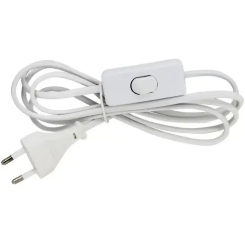 Шнур 2х0,75мм 2м белый с выключателем и плоской вилкой Ecola