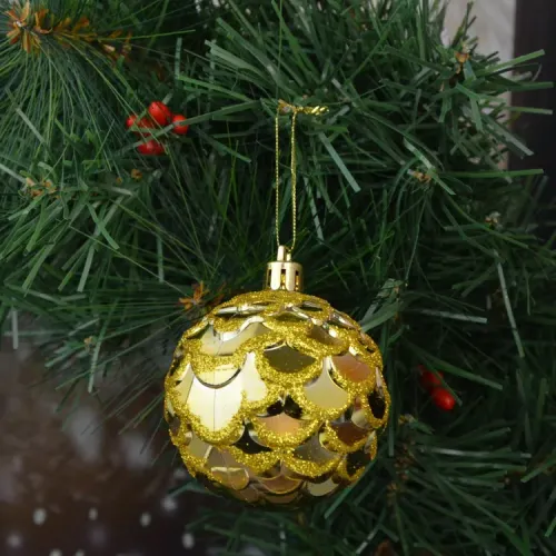 Шары новогодние ВОЛШЕБНЫЕ ПОДАРКИ набор 6 шт, цвет: золотой, диаметр: 6 см  (8004-3)