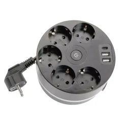 Удлинитель 5-мест. 2USB+С черный 2.5м STEKKER Comfort 49656