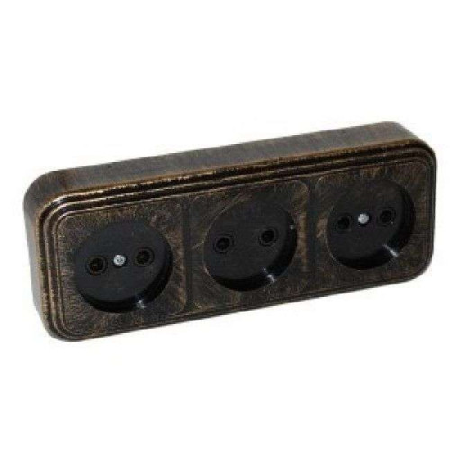 Розетка О/У ретро 3-ая 2P патина черный под бронзу 16А RA 16-363-ЧБ (632785)