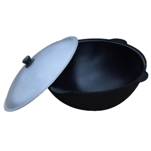 Казан УЗБЕКСКИЙ чугунный с крышкой, дно круглое,  8л