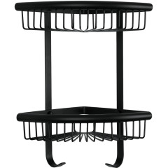 Полка для ванной комнаты угловая с крючками FRAP F352-16 2-х ярусная, чёрная