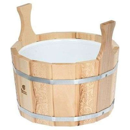 Ушат Шайка 9л Цветочный орнамент, двуручный с пластиковой вставкой, липа, 