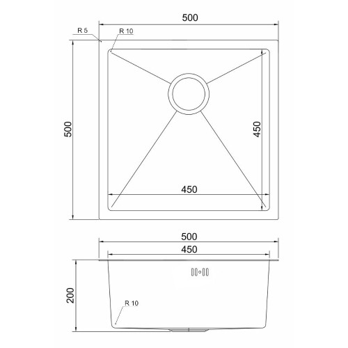 Мойка нерж. подст.монтаж MIXLINE PRO 50х50 тол. 3 мм, сатин, с сифоном