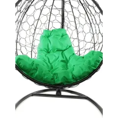Кресло подвесное с ротангом Капля черное с зеленой подушкой