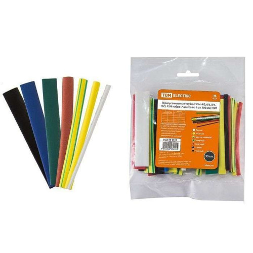 Набор термоусадочных трубок TDM ТУТнг 4/2, 6/3, 8/4, 10/5, 12/6 (7 цветов по 1шт 100мм) SQ0518-0515 (239485)