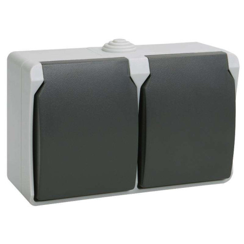 Розетка О/У 2-ая 2P+E IEK IP54 серый крышка Форс ERS22-K03-16-54-DC (194768)