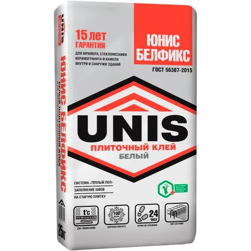 Клей д/плитки UNIS Белфикс белый 25кг