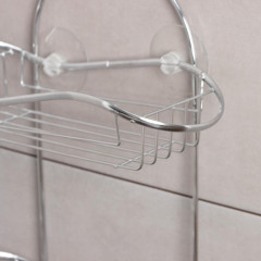 Полка для ванной комнаты 2-х ярусная на присоске Доляна «Волна», 25х11х45 см, 2 крючка, цвет хром