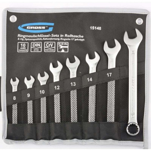 Набор ключей комб. GROSS (15148) 8шт, 8-19мм, CrV, холодный штамп, чехол