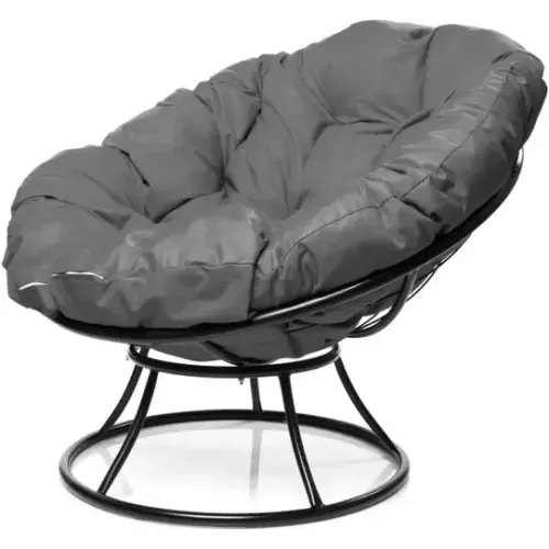 Кресло ПОНЧИК без ротанга черное с серой подушкой