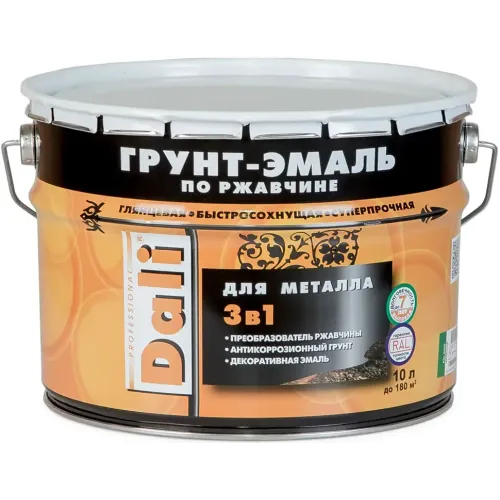 Грунт-эмаль DALI по ржавчине 3 в 1 гладкая RAL 6029 зелёная 10 л