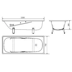 Ванна стальная WHITE WAVE Comfort 150х75х38см с ручками, ножками