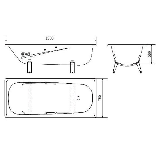 Ванна стальная WHITE WAVE Comfort 150х75х38см с ручками, ножками