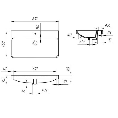 Умывальник мебельный 80 Pearl с отв., белый