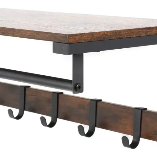 Вешалка настенная с полкой ЛОФТ 10 крючков 65х30х42см LCR101B01 коричнево-черная (486884)