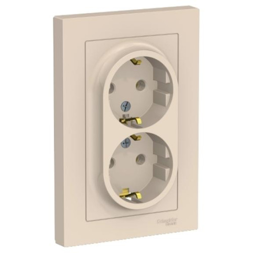 Розетка 2-ая 2P+E AtlasDesign в сборе беж. SchE ATN000224