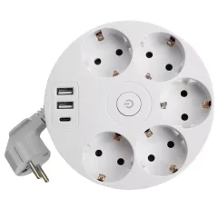 Удлинитель 5-мест. 2USB+С белый 2.5м STEKKER Comfort 49591