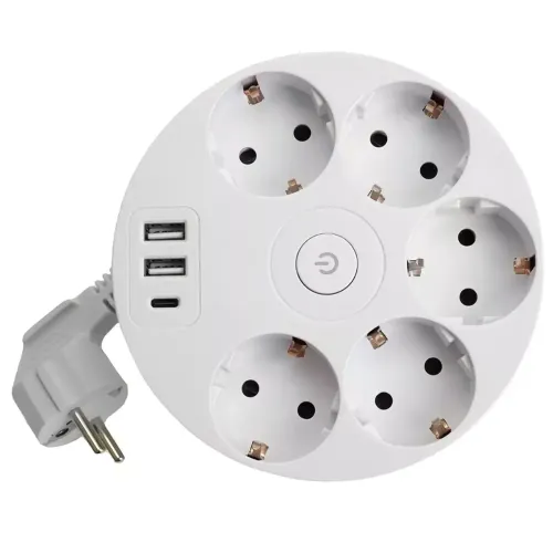 Удлинитель 5-мест. 2USB+С белый 2.5м STEKKER Comfort 49591