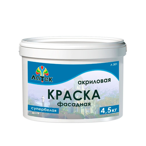 Краска в/д ЛАТЕК Л 301 Фасадная Cупербелая 4,5кг