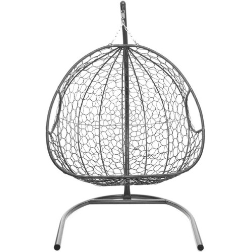 Кресло подвесное с ротангом ДЛЯ ДВОИХ серое с серой подушкой