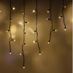 Гирлянда LUAZON LIGHTING Бахрома 3х0,6м темная нить, 160 LED свечение теплое белое с мерцанием (3584177)