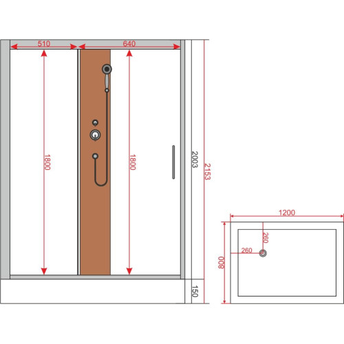 Душевая кабина EVA GOLD 80х120х215см низ. поддон, белое заднее стекло, хром. профиль, БАМБУК 1806 L/R-S (4кор.)