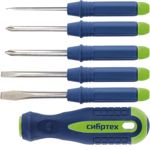 Отвертка СИБРТЕХ со сменными насадками, Ph1, Ph2, SL5, SL6, шило (13384)