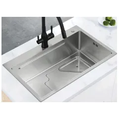 Мойка нерж. врезная GAPPO 72х46х21,5 см тол. 3 мм, сатин (сифон, коландер) GS7246