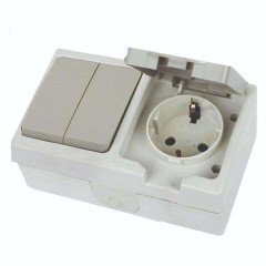 Блок комбинированный О/У TDM 2выкл+розетка шторки влагозащитн. 10А SQ1803-0012