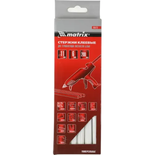 Стержни клеевые MATRIX 11*200 мм, 6 шт белые (930723)