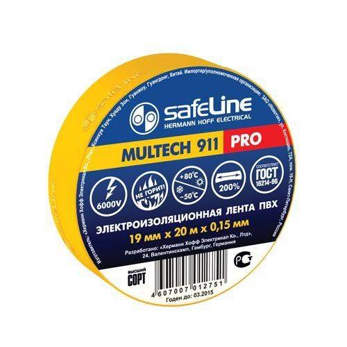 Изолента ПВХ 19мм х 20м желтая SAFELINE (18735)