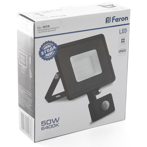 Прожектор (LED) 50Вт 4750лм дневн. 6400К IP65 Feron с датчиком движения LL-908