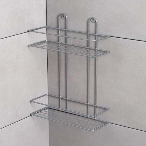 Полка для ванной комнаты прямоугольная 2-х ярусная, 26,5х10,5х35 см, цвет хром