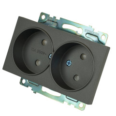 Розетка 2-ая 2P Катрин графит с защитной шторкой GLS10-7113-06