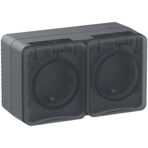 Розетка О/У 2-ая 2P+Е AtlasDesign Profi54 16А IP54 250В с заземл. защ. шторки антрацит SchE ATN544026