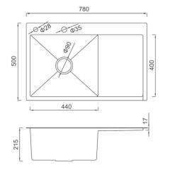 Мойка нерж. врезная GAPPO 78х50х21,5 см тол. 3 мм, чёрная, левая (сифон, коландер) GS7850-6L