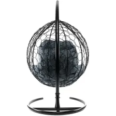 Кресло подвесное с ротангом XL черное с серой подушкой