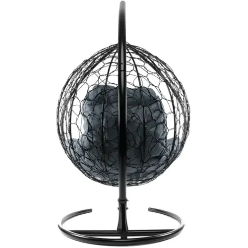 Кресло подвесное с ротангом XL черное с серой подушкой