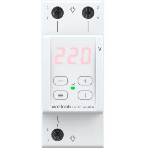 Реле напряжения Welrok D2-40 1P 40A 2 мод Красная, термозащита