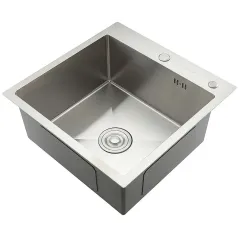 Мойка нерж. врезная GAPPO 50х50х21,5 см тол. 3 мм, сатин (сифон, коландер) GS5050