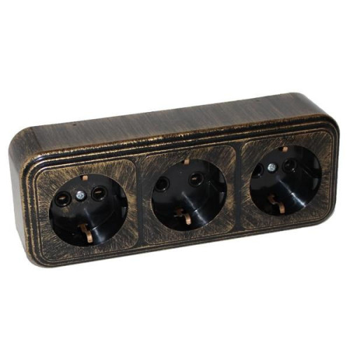Розетка О/У ретро 3-ая 2P+Е патина черный под бронзу 16А RA 16-365-ЧБ (632786)