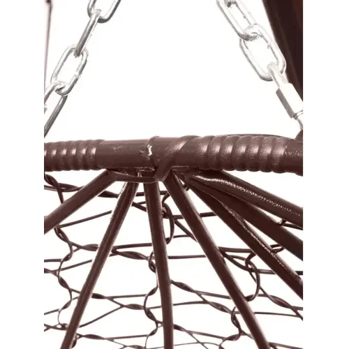 Кресло подвесное с ротангом ДЛЯ ДВОИХ коричневое с серой подушкой