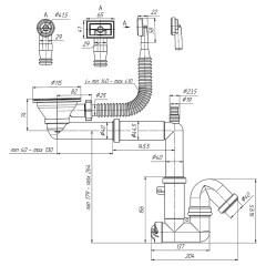 Сифон для мойки АНИПЛАСТ F5345S 3 1/2''х40 с переливом, смещенный